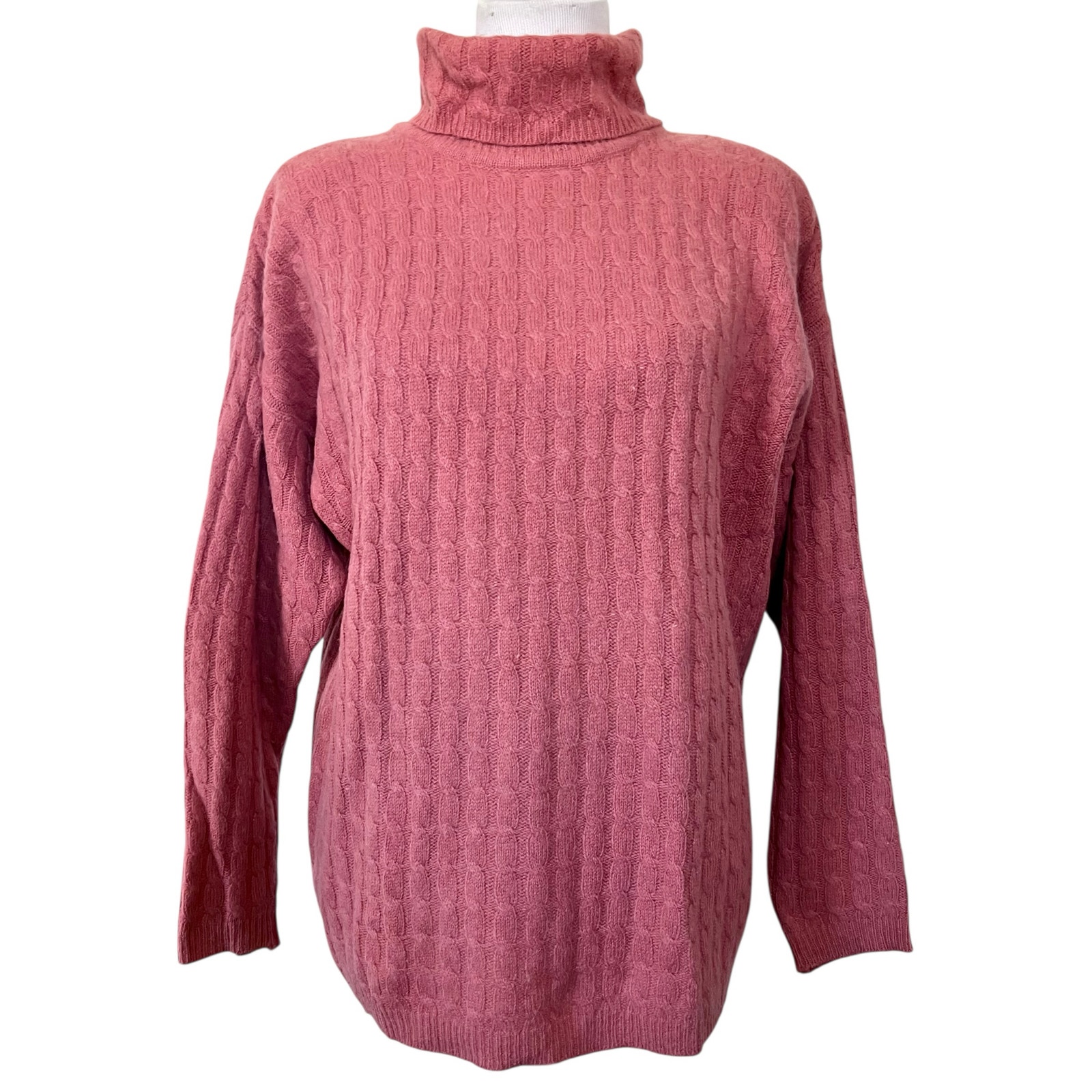 Wainscott Vintage Sweater Womens Pink Lambswool Angora Turtleneck Cable Knit Ps